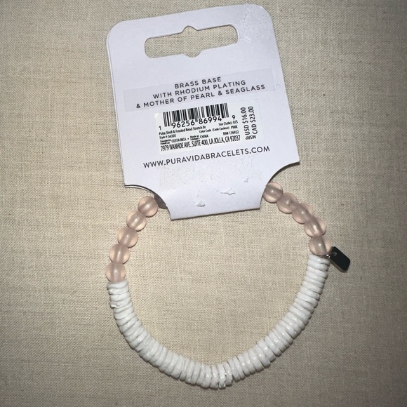BRAND NEW - Pura Vida Puka Shell & Frosted Bead Stretch Bracelet in color Pink - Picture 7 of 7